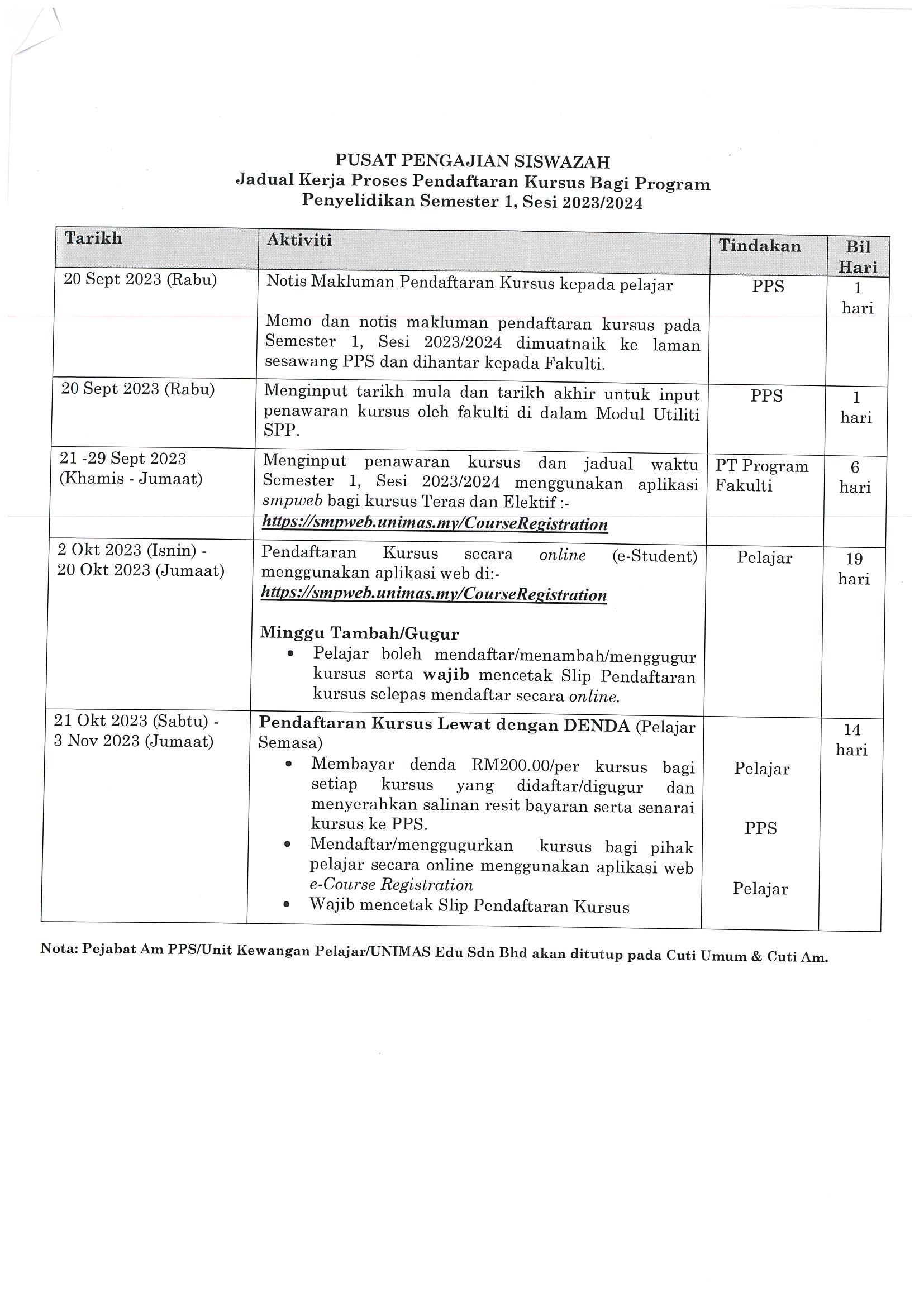 PENDAFTARAN KURSUS SEMESTER 1 SESI AKADEMIK 2021/2022